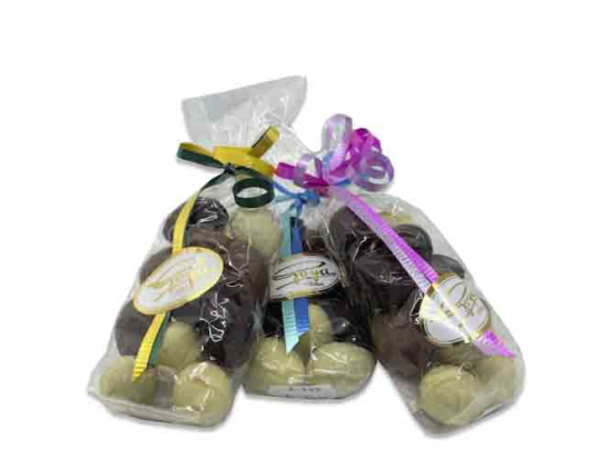 Bolsa Huevitos de Pascua 80 gr/ Coberturas Negra, Blanca, Leche.
