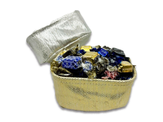 Cesta Tela Oro- Plata Pq/ Vasquitos y Nesquitas